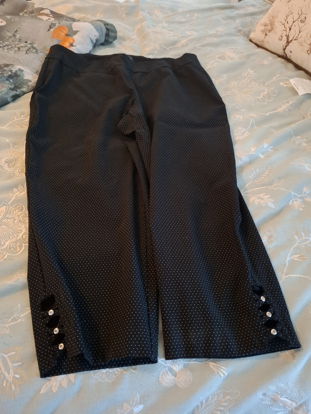 Premise Black Polka Dot Cropped Pants with Button Trim